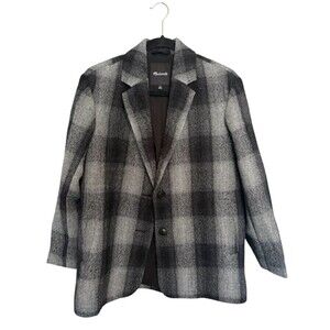 Madewell The Oversized Dorset Blazer Buffalo Check Boiled Wool Coat Grey Blk XS